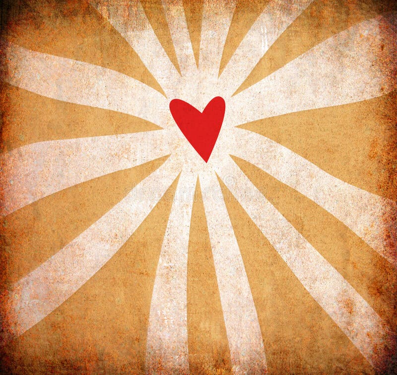 Abstract grunge heart background with sun rays