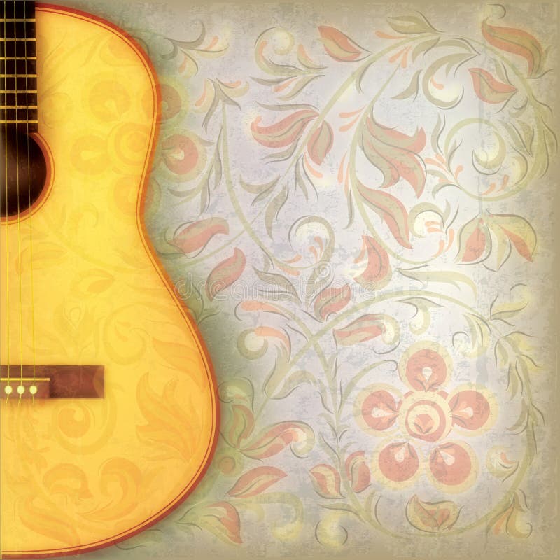 Abstract grunge music background with guitar and f