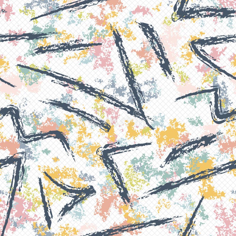 Abstract grunge vector seamless pattern with color splashes, brush strokes vector illustration