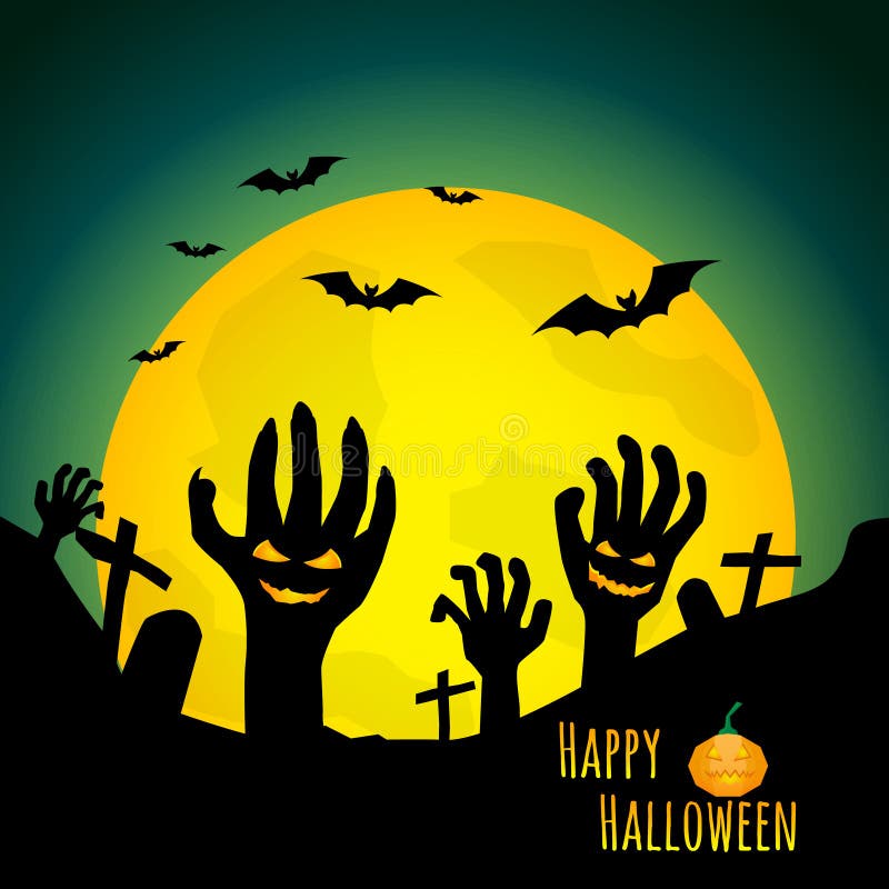 Abstract Halloween Background, Zombies Hand in Graveyard Stock Vector