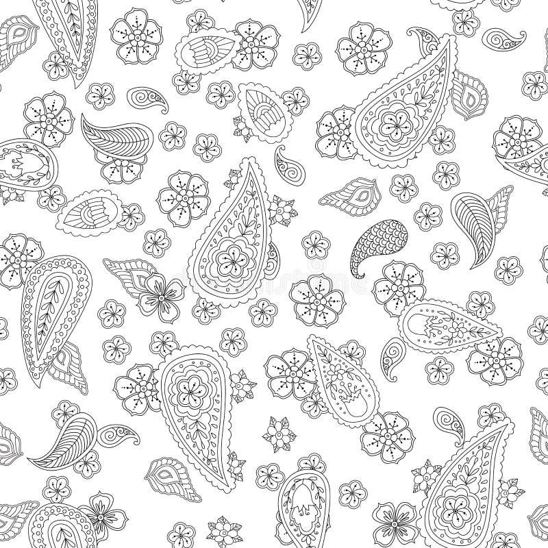 Abstract hand getrokken het ornament naadloos die patroon van de overzichtskrabbel met bloemen en Paisley op witte achtergrond wo royalty-vrije illustratie Abstract hand getrokken het ornament naadloos die patroon van de overzichtskrabbel met bloemen en Paisley op witte achtergrond wo royalty-vrije illustratie