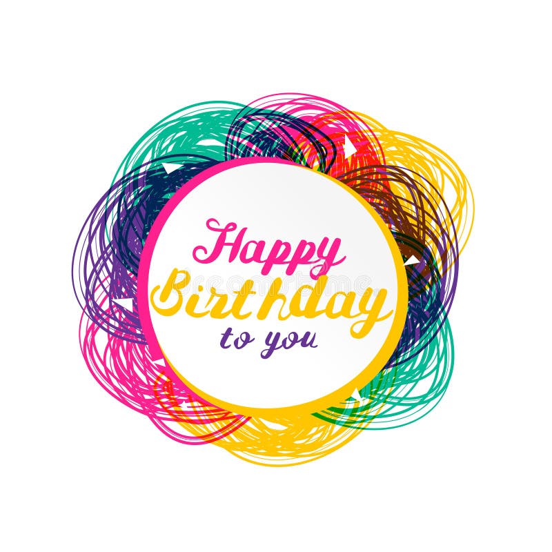Abstract happy birthday card design with colorful scribble royalty free illustration