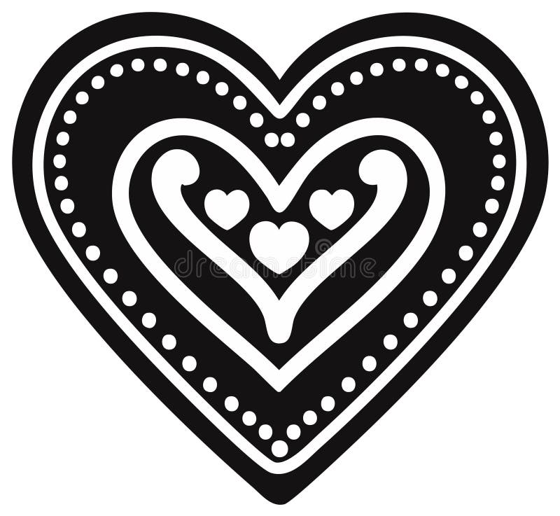 Abstract heart design with decorative elements and dotted border, monochrome style vector illustration