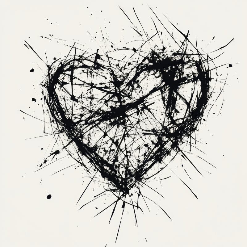 Abstract heart design formed from fragmented black lines for avant-garde art themes