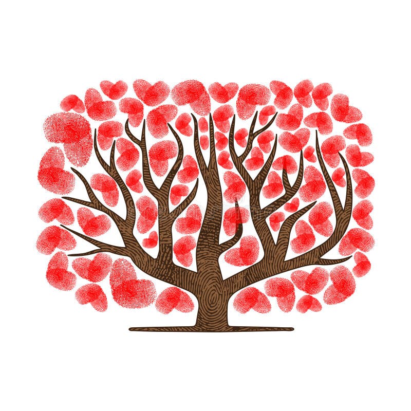 Abstract heart fingerprint tree silhouette square