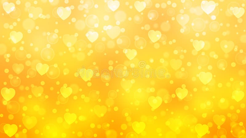 Abstract Hearts, Bokeh and Bubbles in Orange and Yellow Background