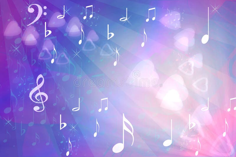 Colorful abstract with hearts and musical notes. Colorful musical notes stock images, royalty-free photos and pictures