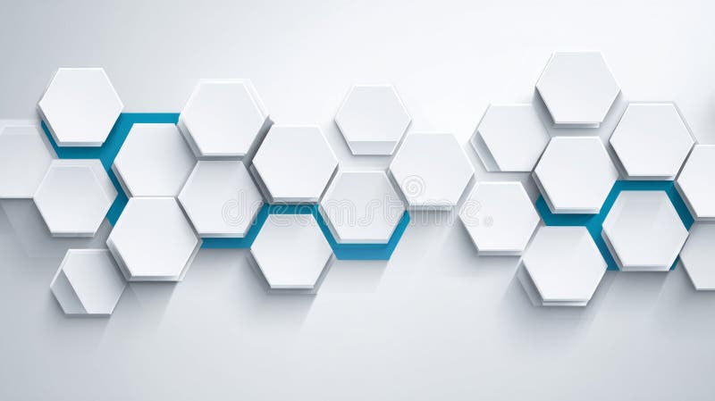 The Abstract Hexagon Pattern boasts a dynamic arrangement of interconnected hexagons in diverse shades of blue and white stock images