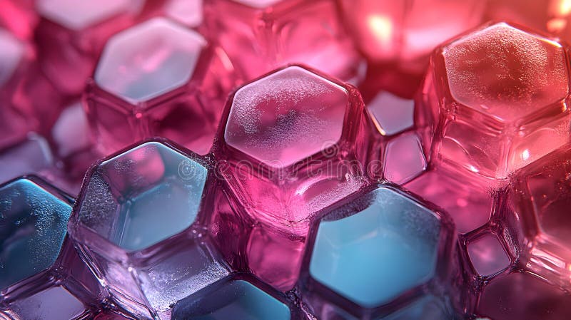 Abstract Hexagon Pattern with Ice Crystals and Colorful Light Effect vector illustration