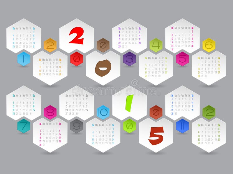 Abstract hexagon shaped 2015 calendar stock illustration