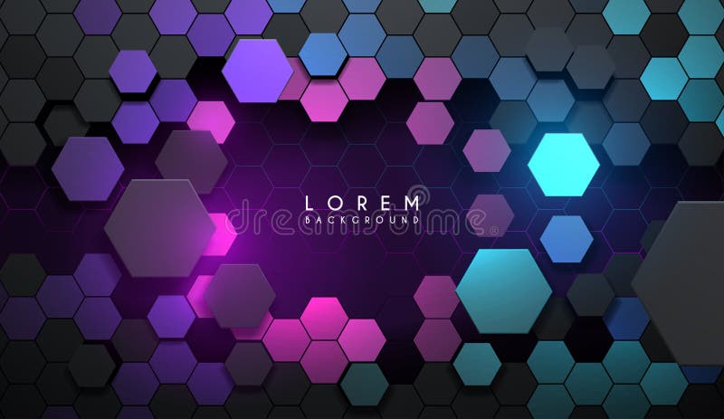 Abstract hexagonal shapes background with neon color elements vector illustration
