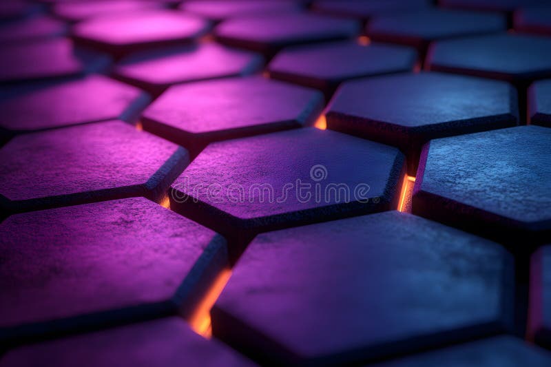 Futuristic Hexagonal Pattern with Neon Pink and Blue Lighting for Digital Design Generative AI vector illustration