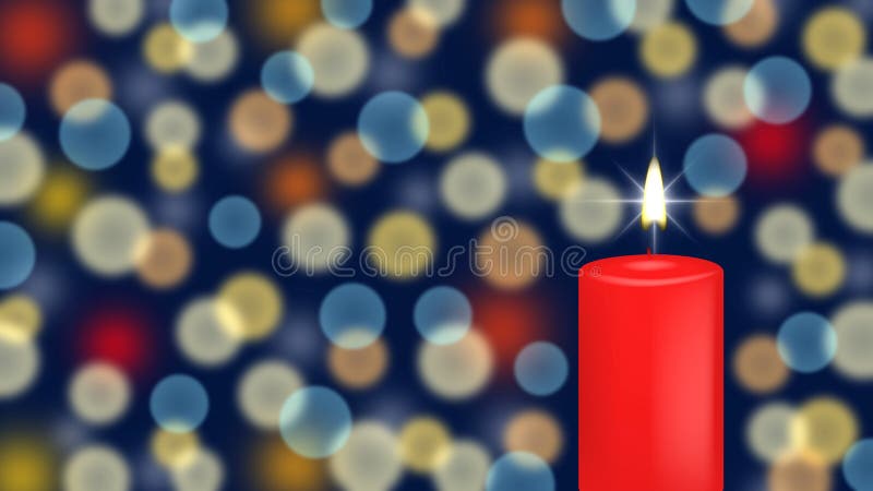 Abstract Holiday Background with Red Candle and Colorful Lights Bokeh royalty free stock images