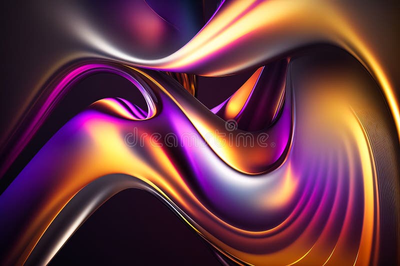 Abstract Holographic multi-colored crystals with rays and waves of light on the black background of different shapes. Generative vector illustration