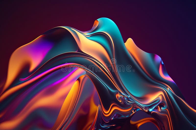 Abstract Holographic multi-colored crystals with rays and waves of light on the black background of different shapes. Generative stock illustration