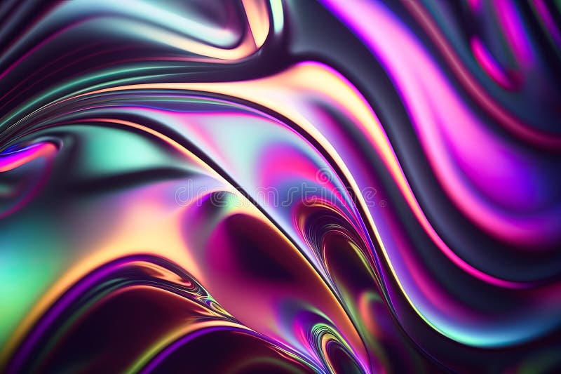 Abstract Holographic multi-colored crystals with rays and waves of light on the black background of different shapes. Generative stock illustration