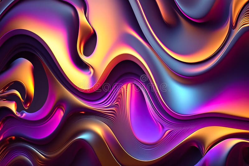 Abstract Holographic multi-colored crystals with rays and waves of light on the black background of different shapes. Generative stock illustration
