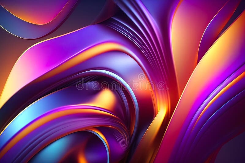 Abstract Holographic multi-colored crystals with rays and waves of light on the black background of different shapes. Generative stock illustration
