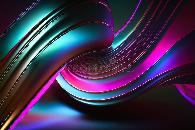 Abstract Holographic multi-colored crystals with rays and waves of light on the black background of different shapes. Generative vector illustration