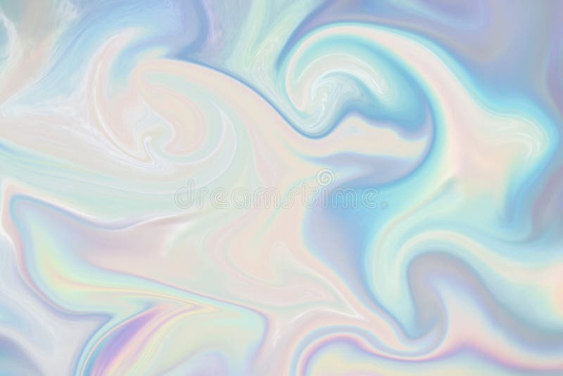 Abstract holographic purple pink background. Liquid neon rainbow foil in unicorn style. Marble iridescent futuristic texture. Trend style 90s