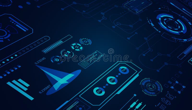 Abstract HUD interface circuit computer computing percentage concept computer operation program or software on blue background vector illustration