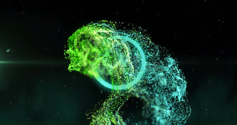 Abstract human figure made of particles with circular motion image royalty free illustration