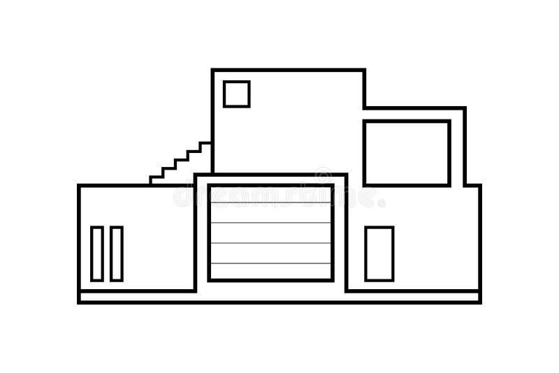 Abstract Icon Outline, Modern Office Building Vector Illustration Stock