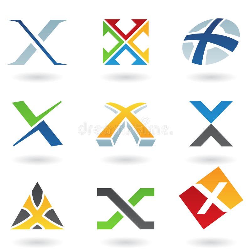 Vector illustration of abstract icons based on the letter X. Blue square logo vectors