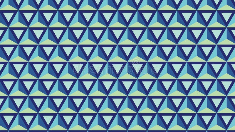 Abstract illustration of blue geometrical triangular shapes in seamless pattern against green backgr royalty free illustration