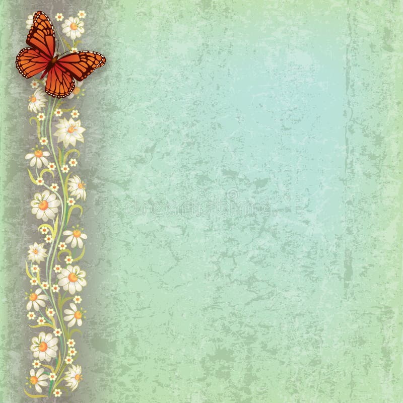 Abstract illustration with butterfly and flowers