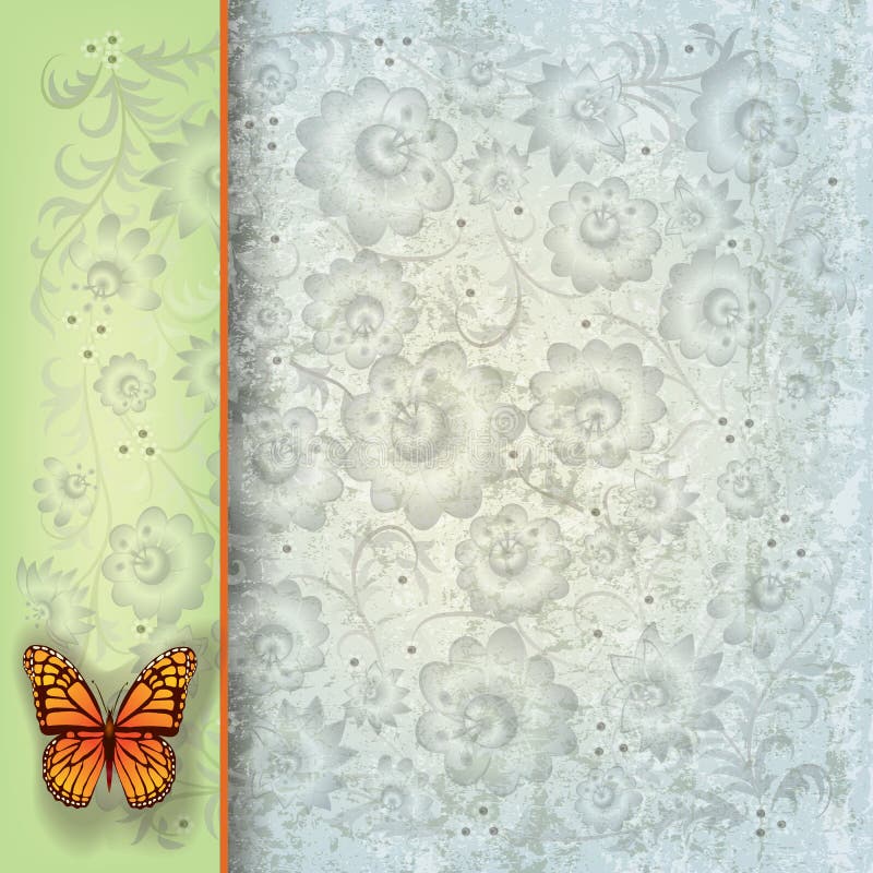 Abstract illustration with butterfly and flowers