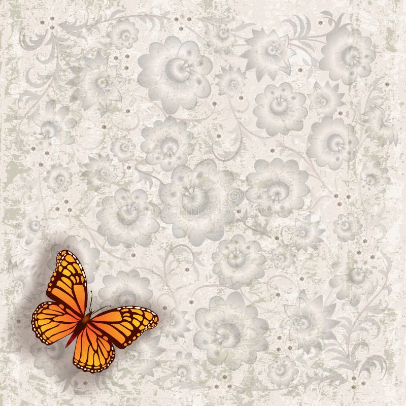 Abstract illustration with butterfly and flowers