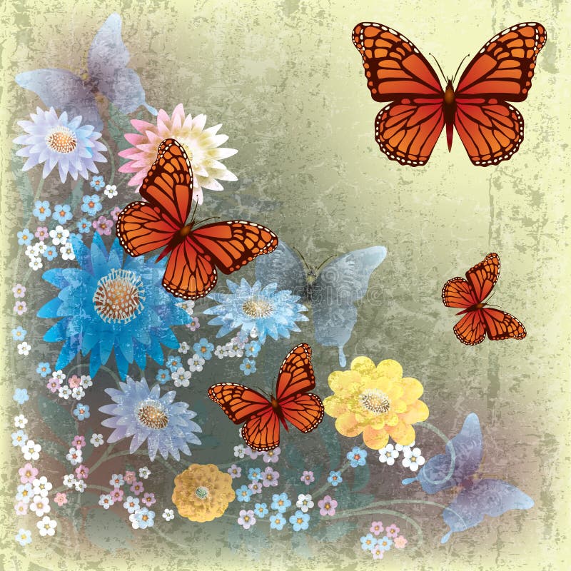 Abstract illustration with butterfly and flowers