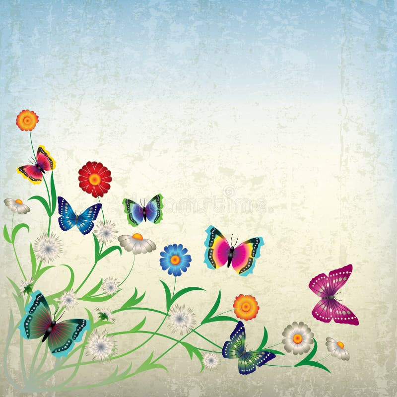 Abstract illustration with flowers and butterfly