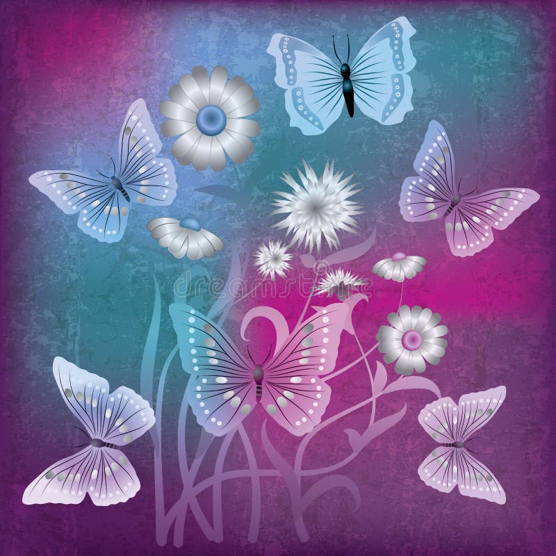 Abstract illustration with flowers and butterfly