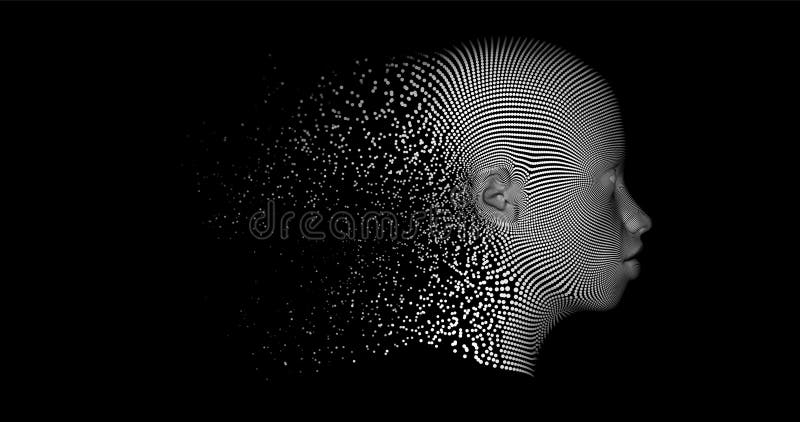 Abstract Illustration of a Human Head in Profile Made of Particles and