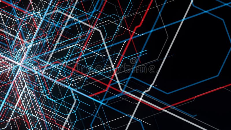 Abstract illustration of many different ways of development. Animation. Many colorful lines spread and multiply from one