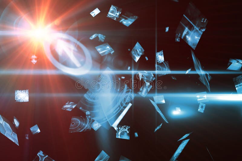 Abstract image of blue digital screens flying royalty free illustration