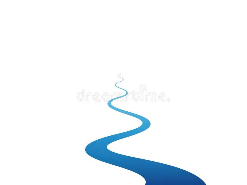 Abstract Blue River Flowing on White Background, Minimalist Illustration stock illustration