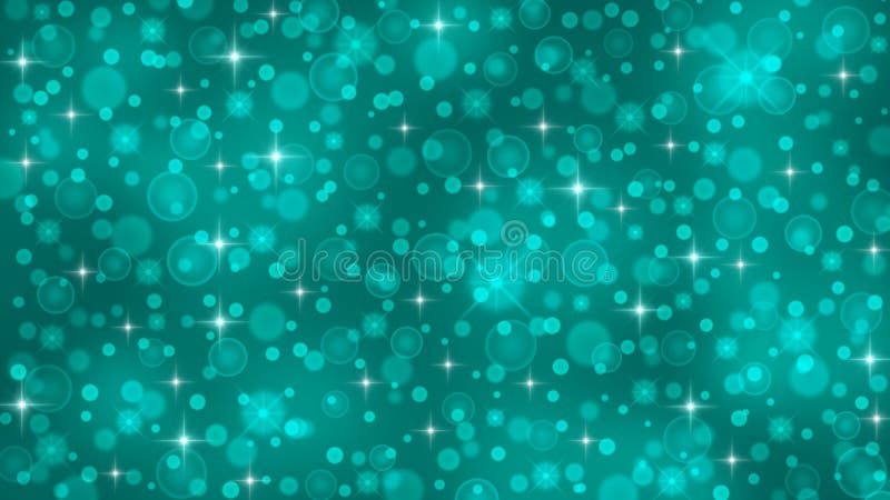 Abstract Blurred Bokeh, Glowing Sparkles and Bubbles in Dark Teal Background