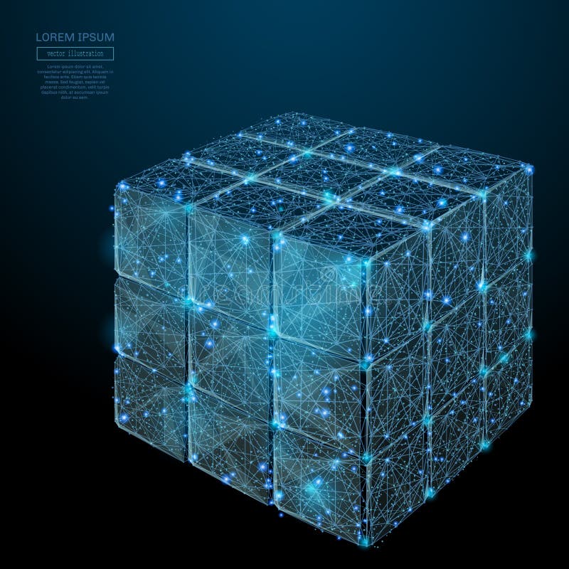 Collected Puzzle cube low poly blue royalty free illustration