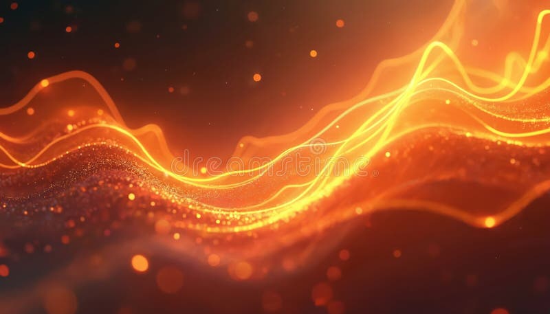 Abstract image of colorful orange light energy waves. Dynamic mesmerizing motion visual effect background. Vibrant radiant stock illustration