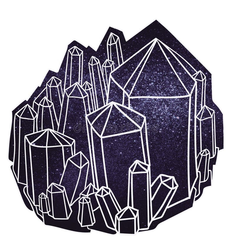 Abstract image. contour crystals in a cosmos frame on a white background royalty free illustration