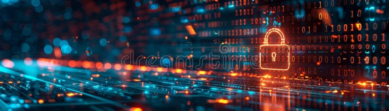 Abstract image of a digital padlock symbolizing data security and protection in the digital world with futuristic technology royalty free illustration