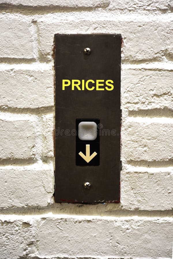 Abstract image of elevator button indicating how to decrease prices. Sales decrease stock images, royalty-free photos and pictures