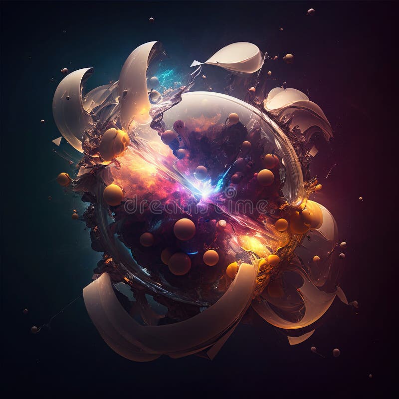 Abstract image of explosion at the subatomic level. Generative AI stock illustration