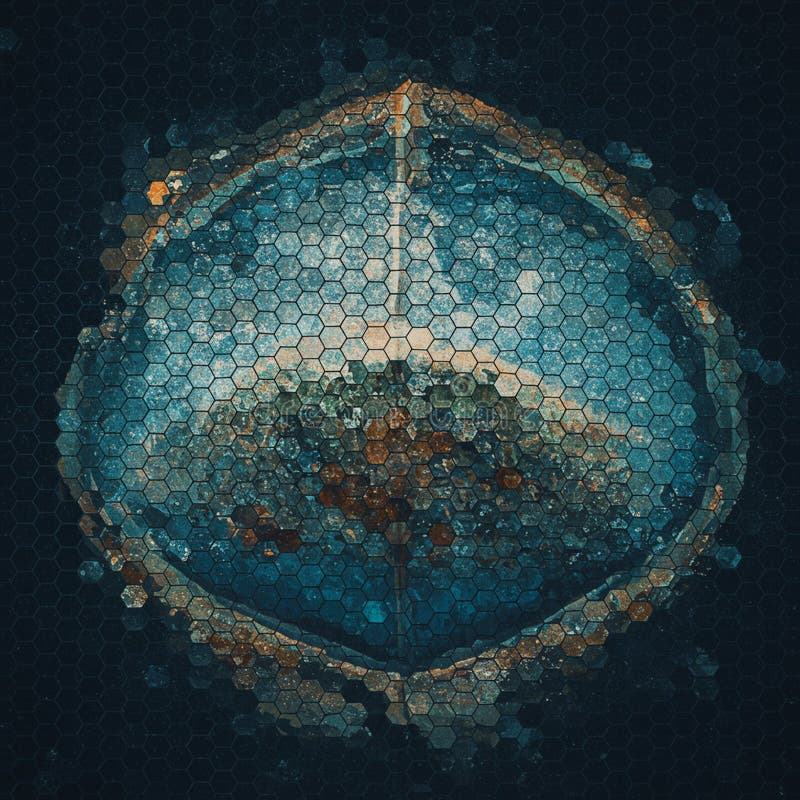 Abstract image featuring a football with a mosaic-like overlay composed of hexagonal vector illustration