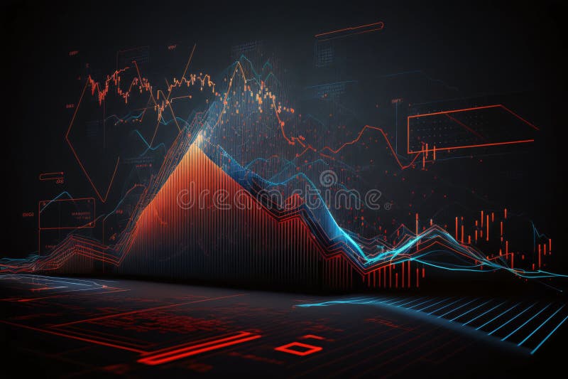 Abstract image of financial chart on dark background. 3d rendering royalty free illustration