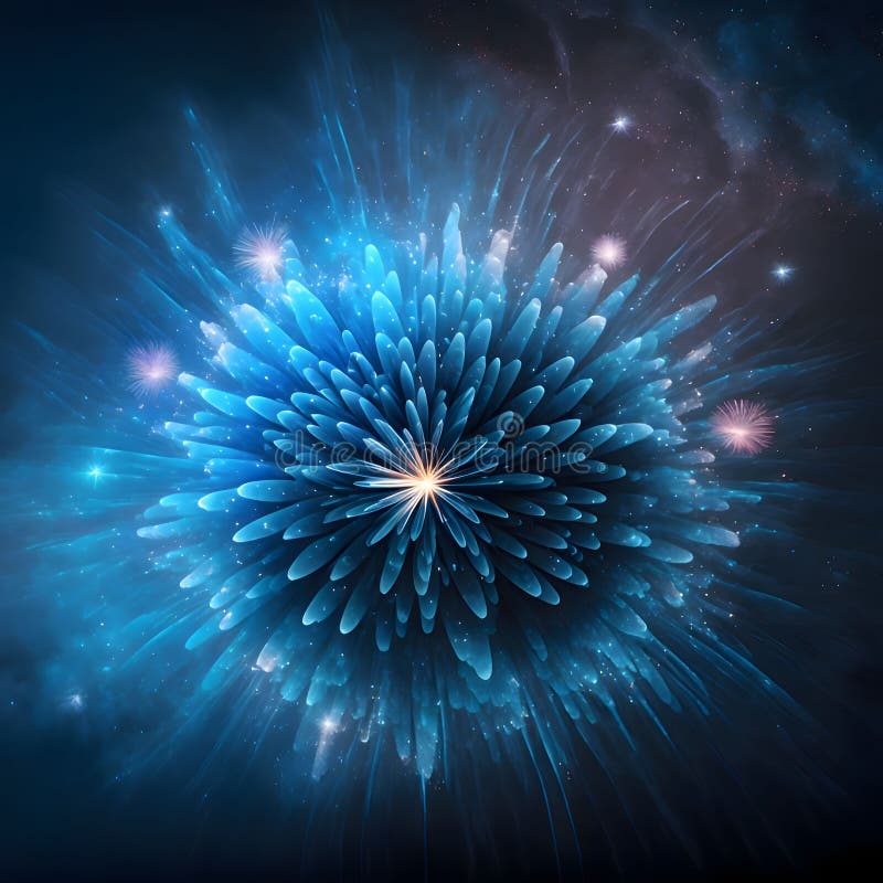 Abstract image with fireworks explosion in the night sky. New Year\'s fun and festiv stock illustration