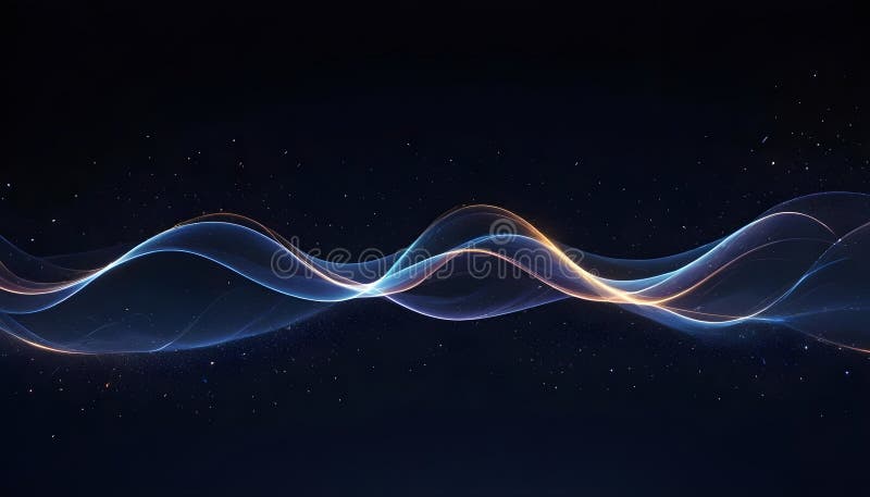 Abstract image of glowing, blue and gold waves on a dark background, creating a dynamic and elegant design. royalty free illustration